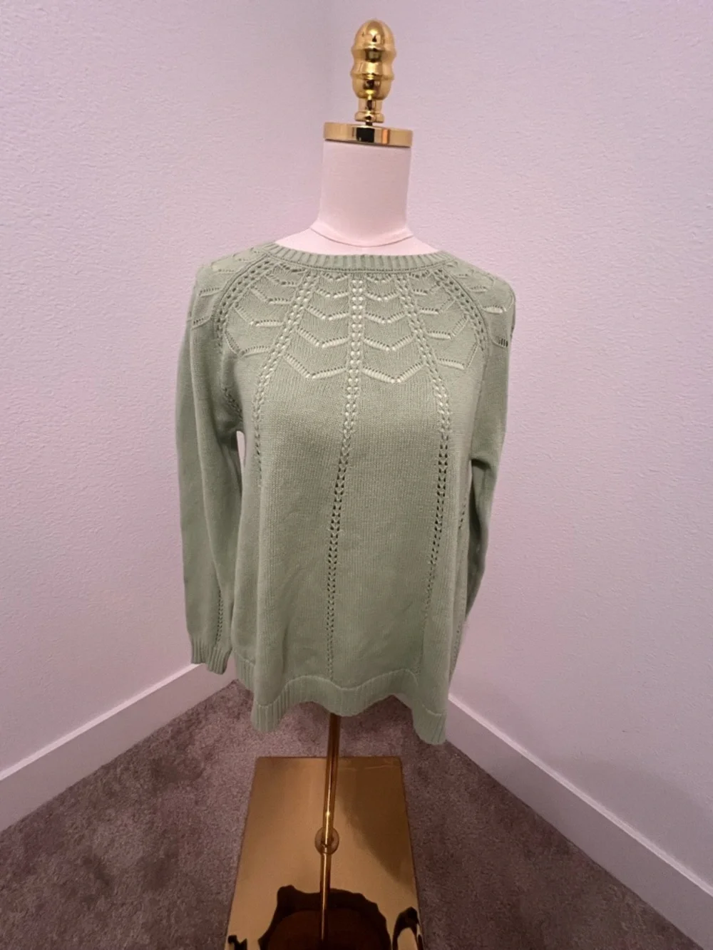 Cottagecore Sage Green Knit Sweater XS Open Knit Lightweight Boho XS